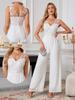 2025 Wide-Leg White Lace Jumpsuit for Weddings and Parties - European and American Sexy V-Neck Design