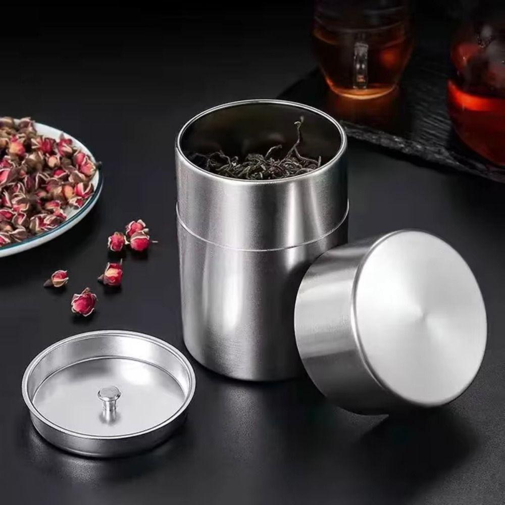304 Stainless Steel Double Deckel Tea Tins Odor Proof Tea Caddies Container  Kitchen Organization