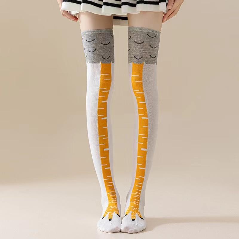 Damen Oberschenkelhohe Strümpfe Hühnerfüße Druck Lange Socken Über Knie Socken Lustige Neuheitssocken Cartoon Tierpfoten Strümpfe