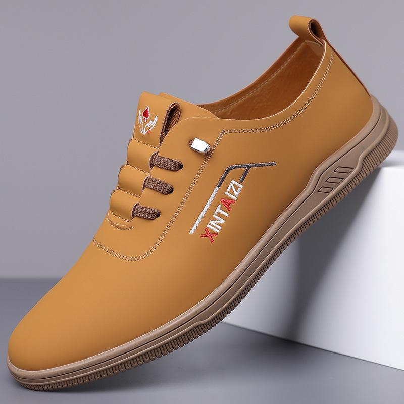 

Summer business leather shoes men s shoes soft sole men s business casual shoes flat heel hundred towers one pedal white shoes 44 жовтий