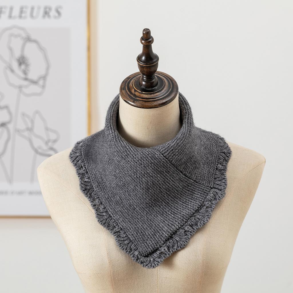 Cashmere Knitted Triangle Ring Scarf Women Autumn Winter Wool Neck Warmer Korea Fashion Neckerchief Stripe Soft Fake Collar