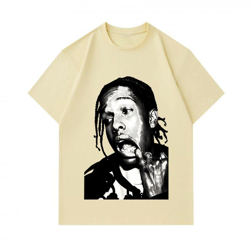 Men's 100% Cotton Crew Neck Short Sleeve T-Shirt, Stylish Rap Music Character Portrait Print Casual Comfortable Tee for Daily Street Wear