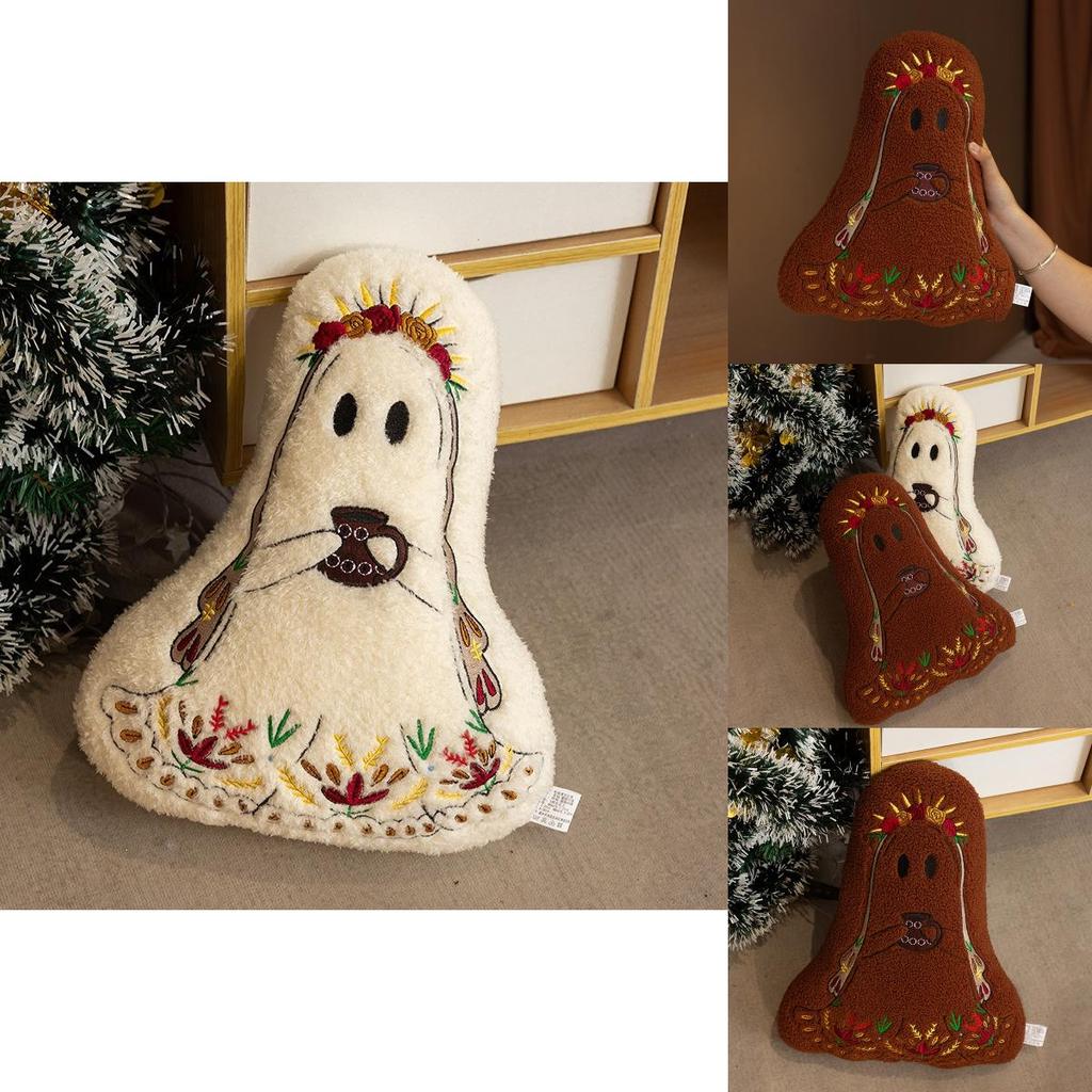 Halloween Ghost Plush Cushion With Embroidered Design For Living Room Decor