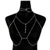 Shiny Rhinestones Tassel Sexy Chest Chain for Women Girls Fashion Metal Bra Cross Bikini Within Hollow Body Chain Zircon