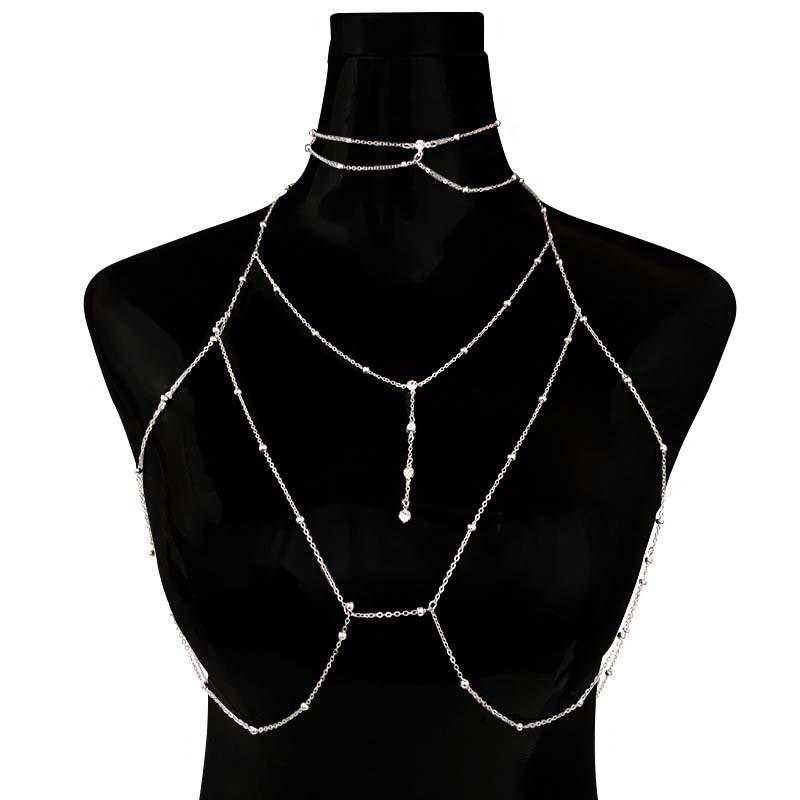 Shiny Rhinestones Tassel Sexy Chest Chain for Women Girls Fashion Metal Bra Cross Bikini Within Hollow Body Chain Zircon