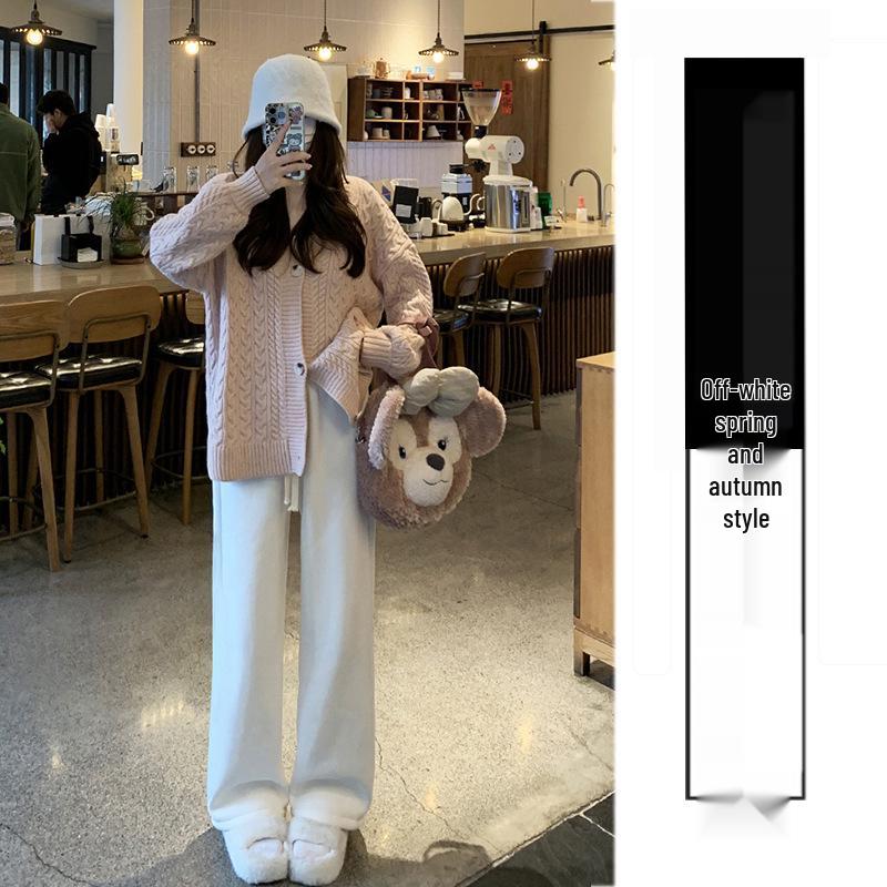 

Women s Lambswool Wide-Leg Corduroy Pants, Winter 2025 New Style, Plus Velvet, Thickened, Warm, Casual Cotton Pants L