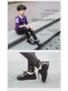 Boys' Black Leather School Shoes - Soft Sole, Floral Design, Korean Style