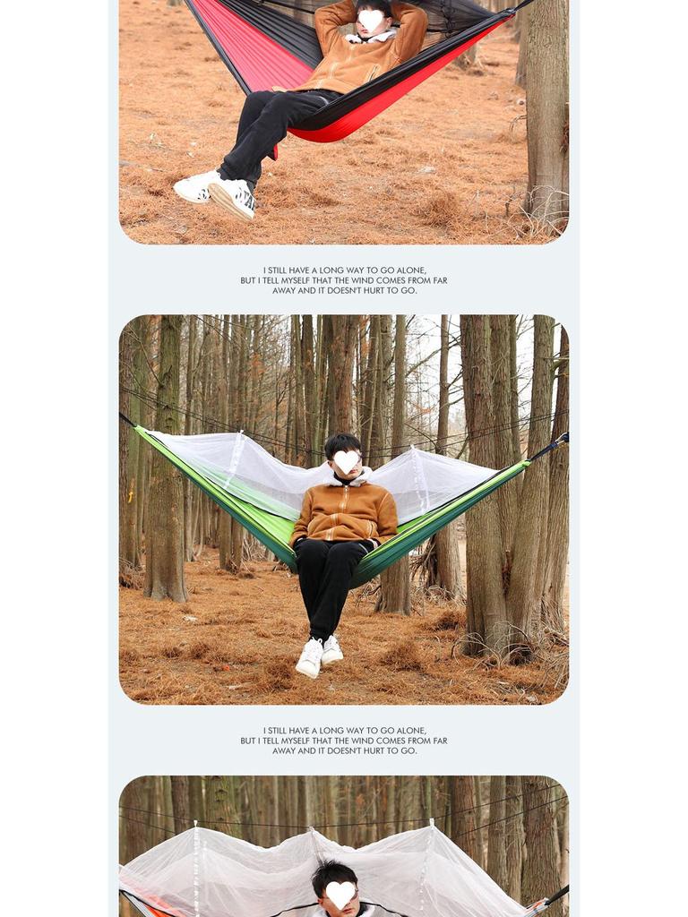 Single & Double Quick-Open Camping Hammock with Mosquito Net - Anti-Roll, Parachute Cloth, Outdoor Use