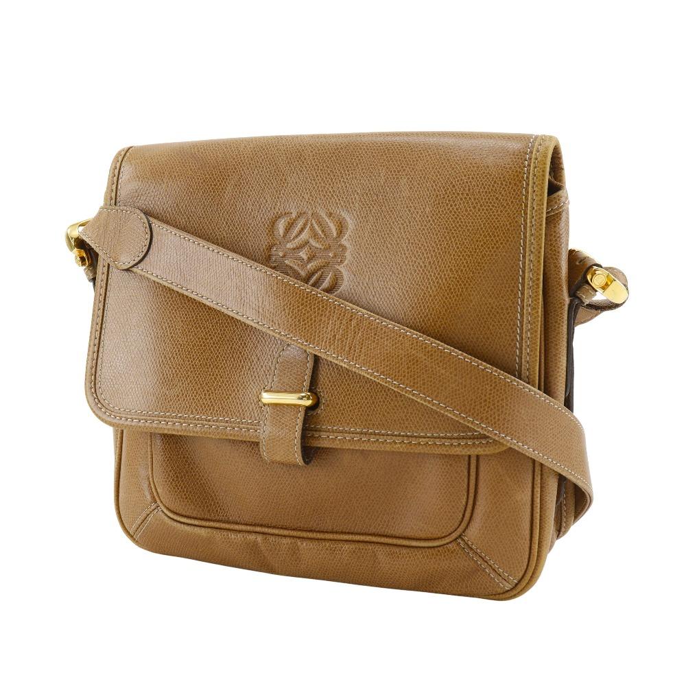 Loewe Anagram Shoulder Bag Brown Calfskin Women Used