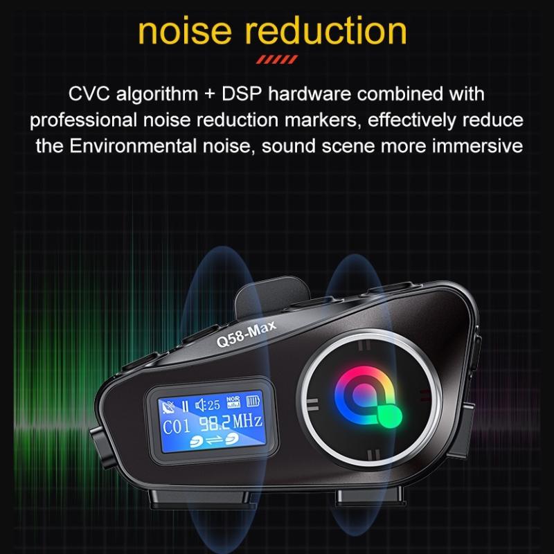 Motorcycle Intercom Helmet Headset BT5.3 500M Intercomunicador Moto FM Radio Music Share LCD Display Headphone For 2 Riders Q58-Max