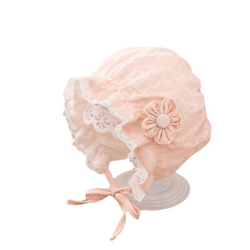 Baby Girl Lace Flower Princess Bucket Hat Spring Autumn Thin Breathable Sunshade Cap for Infants and Toddlers