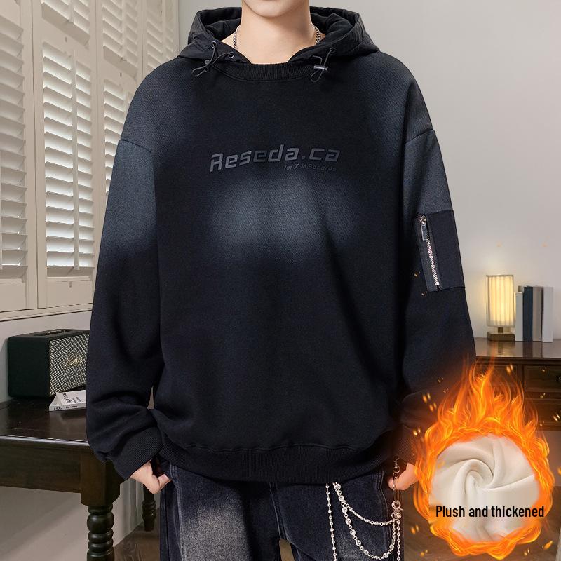 Men s Heavyweight Fleece Hoodie American Style Loose Fit Trendy AutumnWinter Outerwear XL 120-135 lbs 2790₽