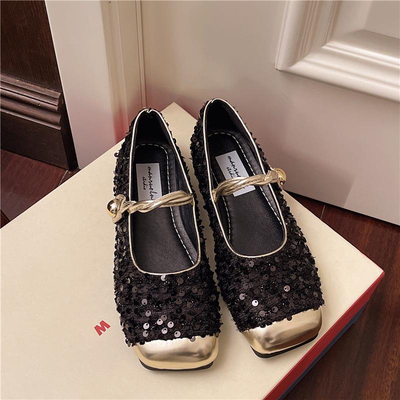 French sequined silver bag head half slippers women's 2025 spring and summer Xiaoxiangfeng Korean version temperament Mary Jane single shoes women's