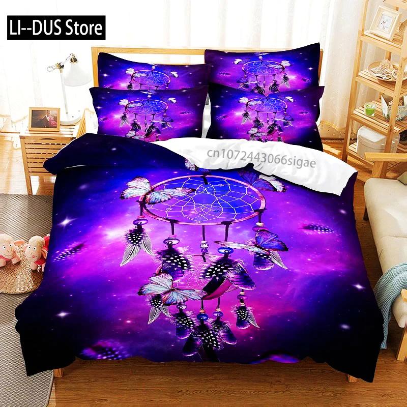 Purple Bedding Set Duvet Cover Bed Quilt Pillow Case 3D Comforter Lavender Butterfly Double Full King Queen Twin Single 2/3PCS