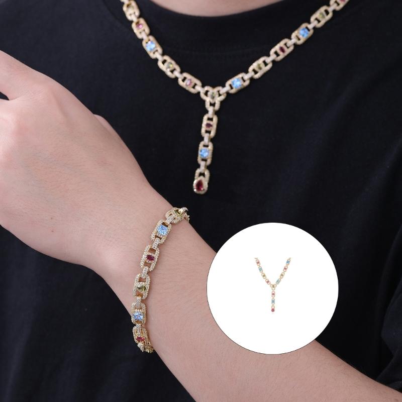 Trendy Geometric Shape Zircon Clavicle Chain Necklace With Hip Hop And Cool Style Design For Daily Parties
