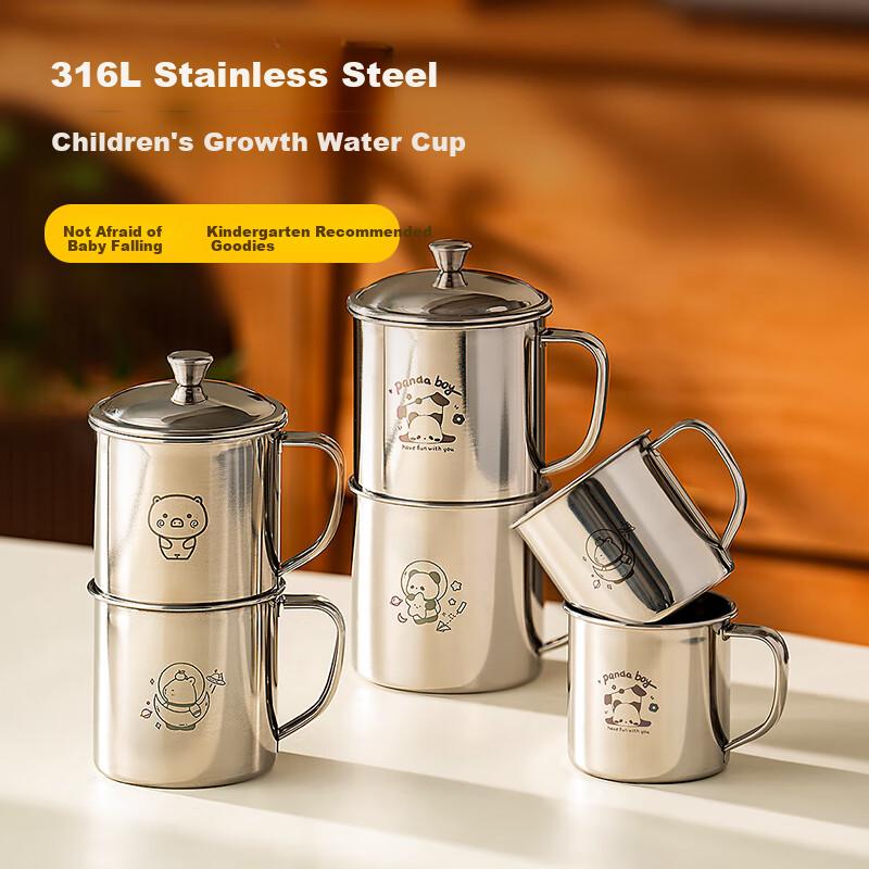 Onlycook 316L Stainless Steel Kids Water Bottle Breakfast Milk Cup Infant Toddler Drinking Cup with Panda Lid 360ml