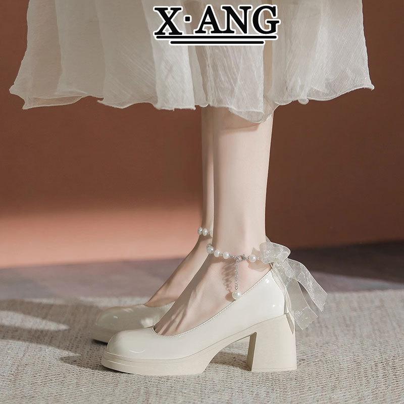 White high heels children 2025 spring and summer new French gentle wind Mary Jane women's shoes light mouth thick heel single shoes