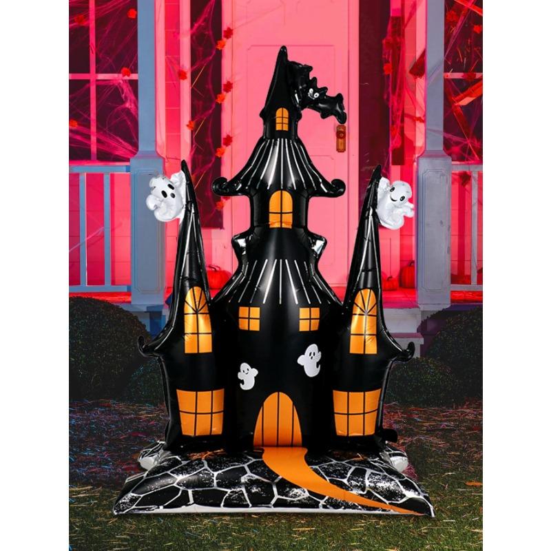 1pc Halloween 58-inch Super-large Haunted House Castle Standing Aluminum Foil Balloon, Horror Halloween, Haunted House Party