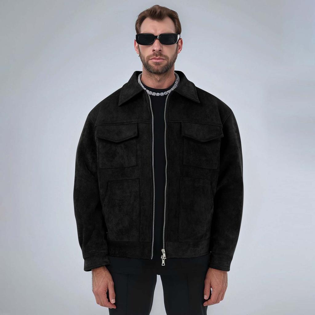 Men's Solid Color Lapel Jacket Casual Comfort Thickened Zipper Large Pocket Jacket