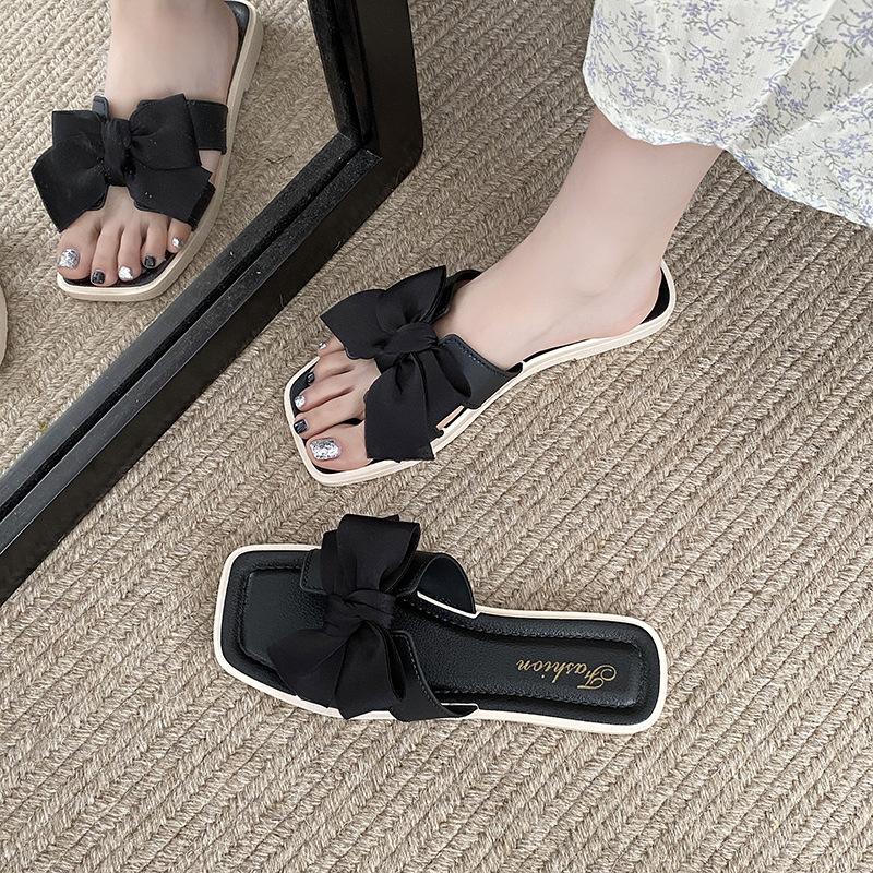 Bow Shaped Slippers for Women In Summer, Fashionable for Outdoor Wear, Flat Bottomed, Non Slip, and Soft Bottom for Home Use
