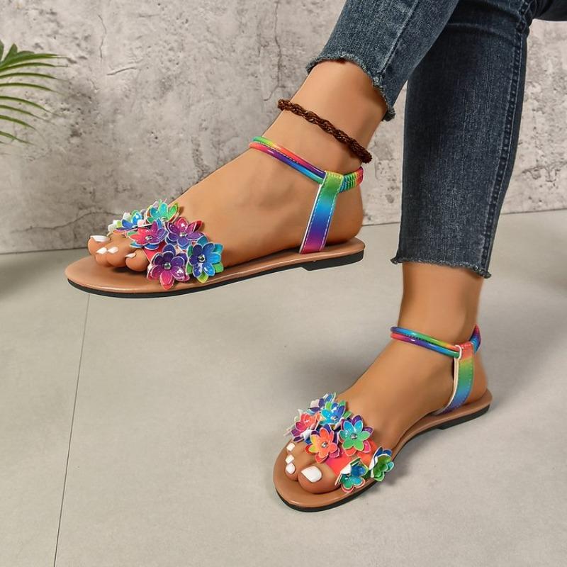 Fashion Bohemian Sandals Summer New Roman Flat Bottom Flowers Women Casual Shoes Large Size Slip on Beach Sandalias Femininas