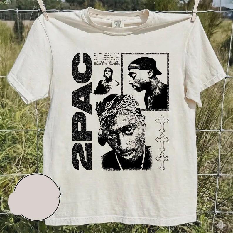 Tupac Shakur classic style white short sleeve tshirt QT8082 L