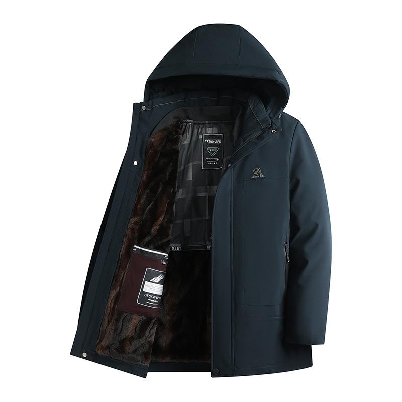 

New Winter Middle-aged and Elderly Thickened Warm Cotton-padded Jacket Business Leisure Medium and Long Warm Jacket L темно-синього кольору