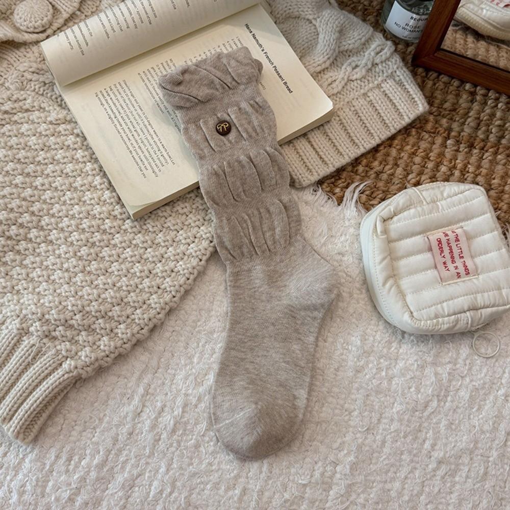 Cotton Blend Mid-calf Knit Socks Bow Button Ballet Winter Socks for Winter Warmth