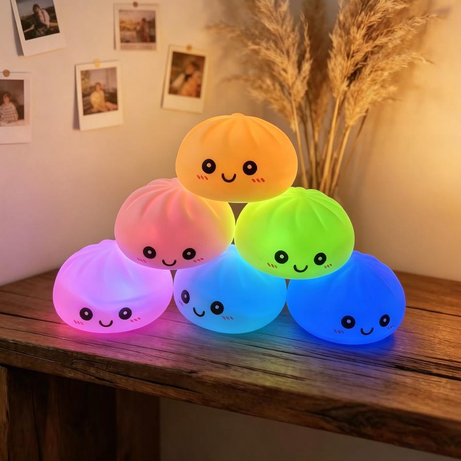 1-6Pcs Simulation Baozi Toy Night Light Soft Dumplings Soft Cute Steamer Birthday Party Gift  Colorful Dumping Toy Squishy Gifts