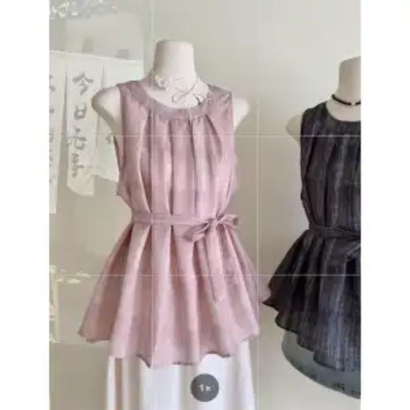 

Women s Linen Blend Halter Neck Top Sleeveless Pleated Casual Loose Fit Summer Blouse S рожевий