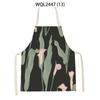 Home Plant Flower Printed Linen Kitchen Apron for Women Home Cooking Baking Waist Bib House Accessories Cleaning Tool Aprons