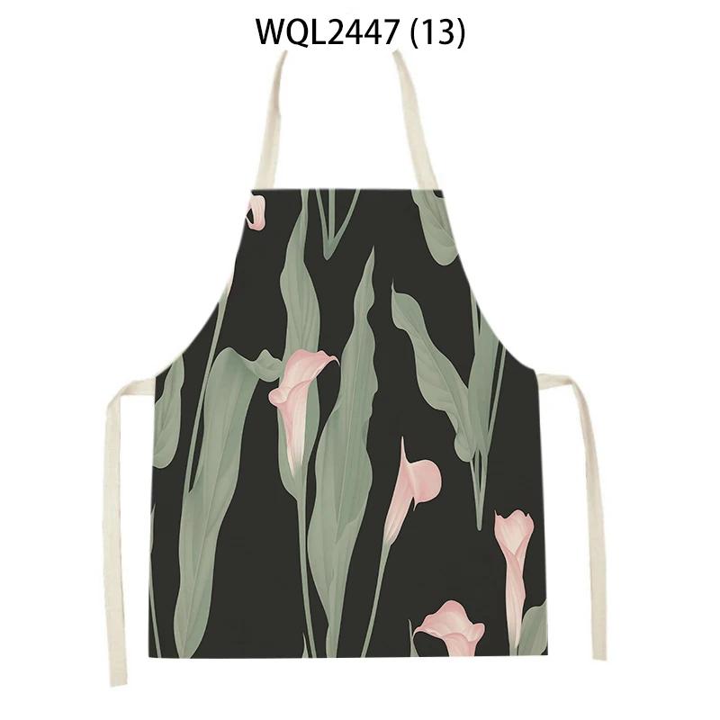 Home Plant Flower Printed Linen Kitchen Apron for Women Home Cooking Baking Waist Bib House Accessories Cleaning Tool Aprons