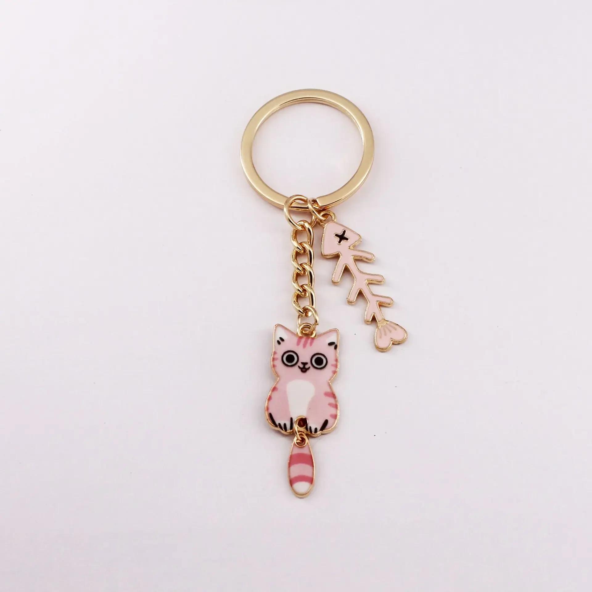 

Супер милый мультяшный кот брелки золотистого цвета металлический котенок и рыбья кость орнамент женские забавные брелки