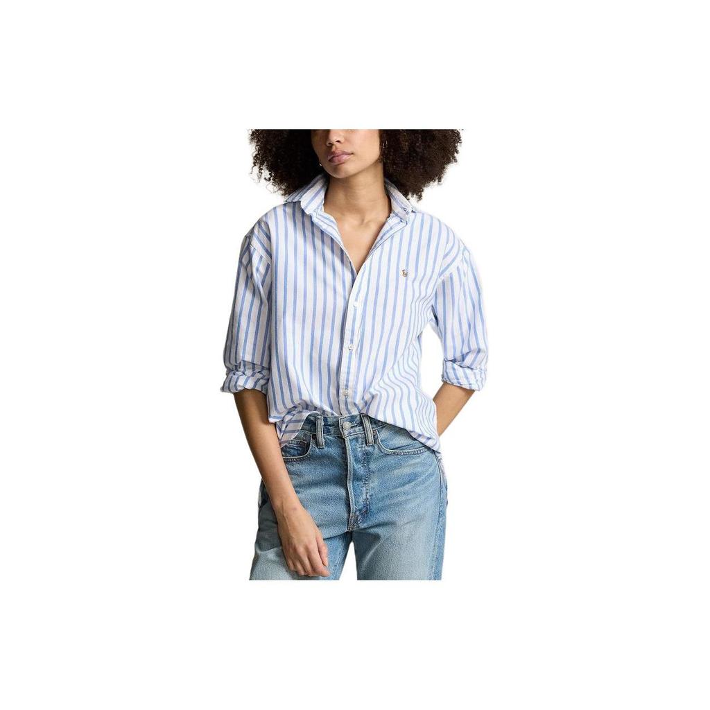 Polo Ralph Lauren Ss24 Striped Logo Embroidered Single-Breasted Loose Long Sleeve Shirt Women Shirts White WMPOSHTNDO20596-999