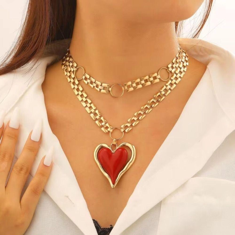 Enamel Heart Statement Necklace Gold Color Heart Pendant Necklace Heart Necklaces  For Women