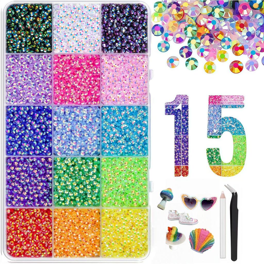 Strass colorati in resina da 3 mm: 40 Colori AB e Gelatina per Abbigliamento Fai-da-Te, Nail Art e Telefoni
