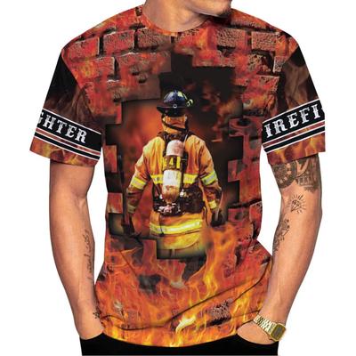Summer Round Neck 3D Firefighter Print Top Fashionable Casual Short Sleeved Men's T-shirts