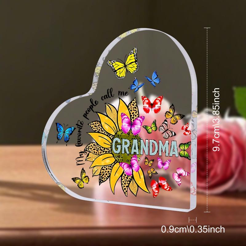  1pc National Grandparents Day Acrylic Desktop Decorative Plaque & Statues, Birthday Gifts for Grandma, Unique Butterflies Sunflower Design 