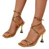 Winter new square head thin heel buckle sexy sandals temperament high heel sandals