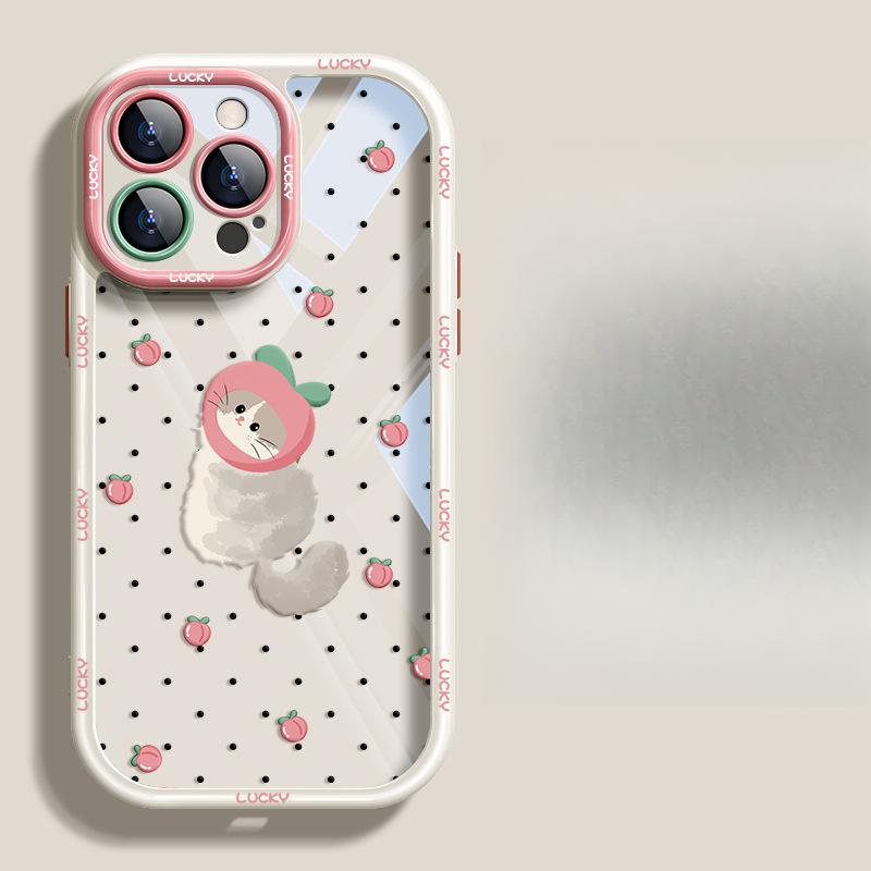 Suitable for Apple 15 Mobile Phone Case Summer Iphone14 Cute Fruit Cat 13 Silicone Anti-fall 12 Transparent Full Package