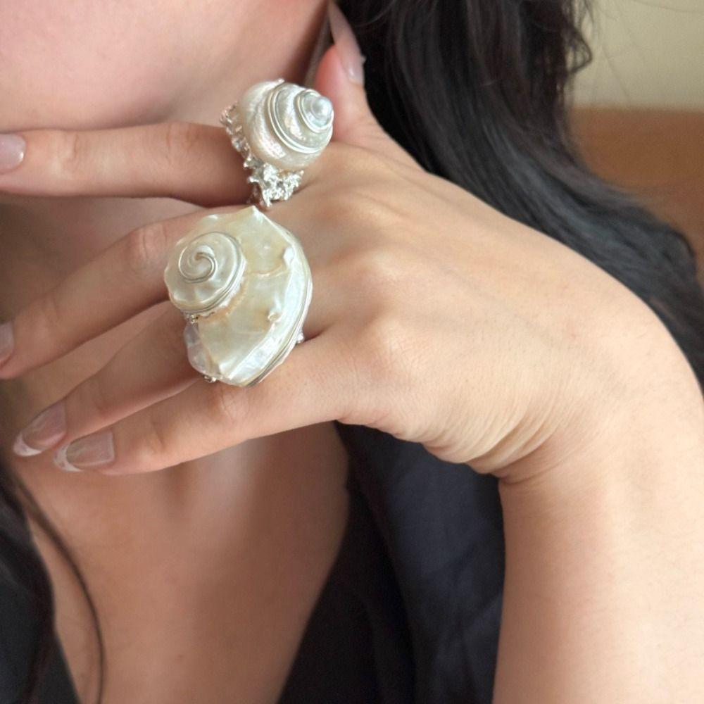 Natural Shell Snail Ring Korean Style Bohemia Finger Ring Creative Ocean Animal Ring Couple