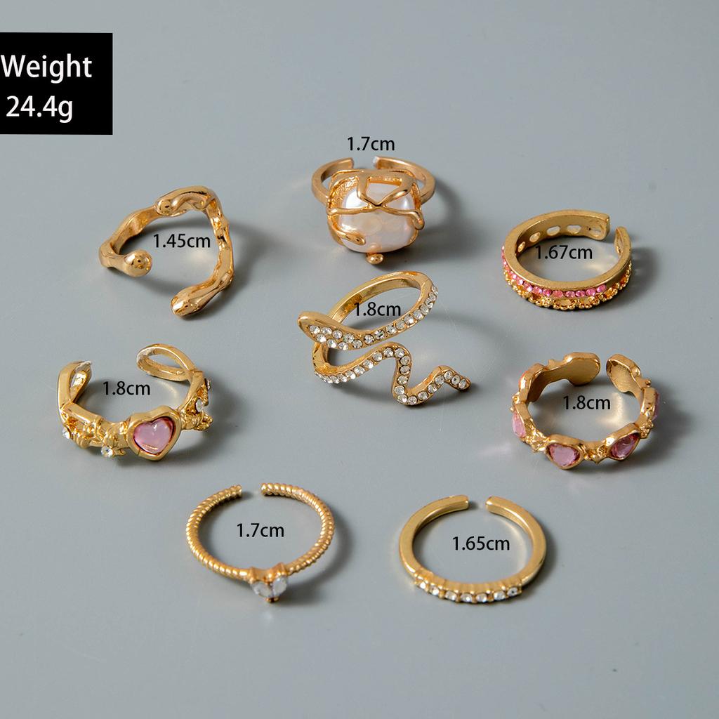 European and American Jewelry Fashion Irregular Special-shaped Love Imitation Gemstone Lava Bud Split Ring Nine-piece Set for Women