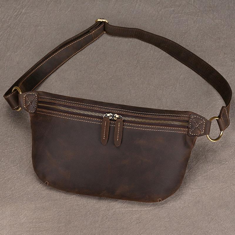 Real Leather Wait Bag Summer Outdoor Walking Bag Portable Waist Packs Crazy horse leather male fanny pack sling bag chest bag