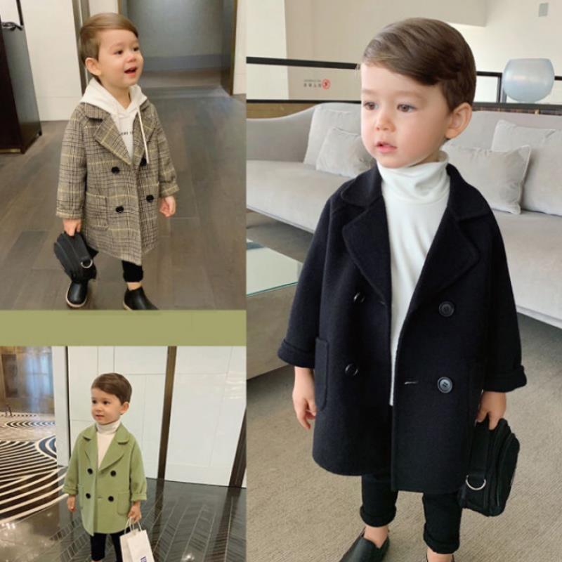 Boys' Spring & Autumn 2025 Windbreaker: Stylish Wool Coat for Small & Medium Kids - Korean Trend, Casual & Handsome.