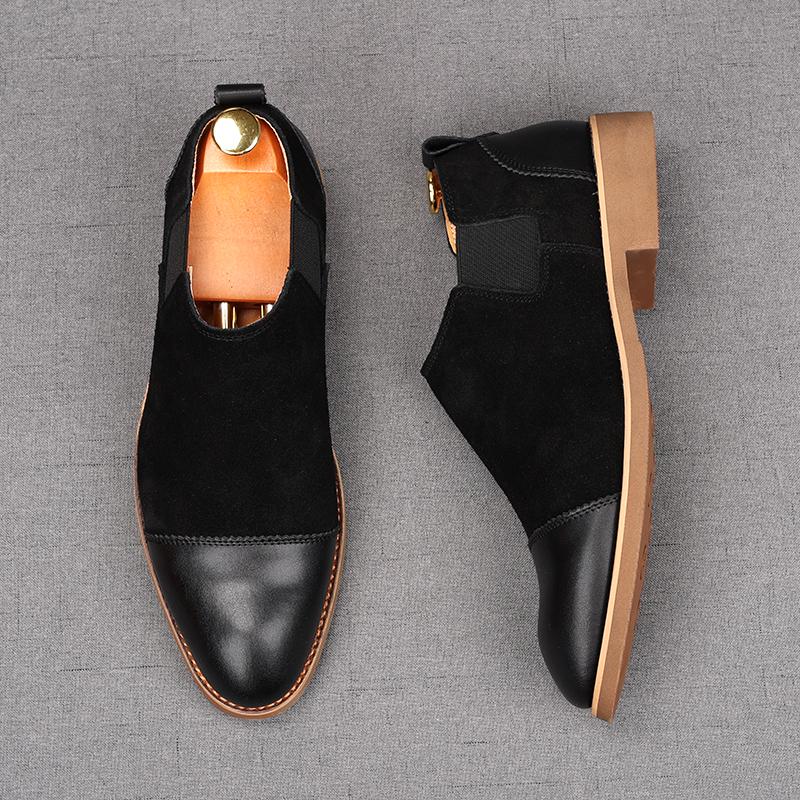 Fashion Men's Pointed Genuine Leather Patchwork Business Flats Shoes Male Designer Monk Strap Loafers Homecoming Wedding Dress Footwear