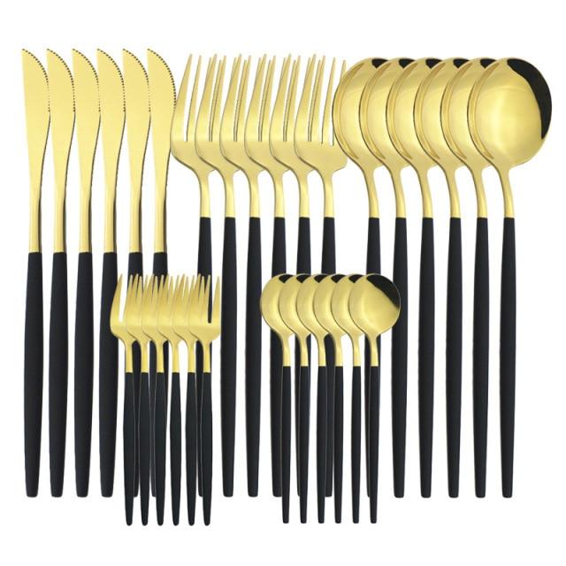 Black Gold Cutlery Set Knives Dessert Fork Tea Spoon Flatware Dinnerware Stainless Steel Dinner Silverware Kitchen Tableware Set