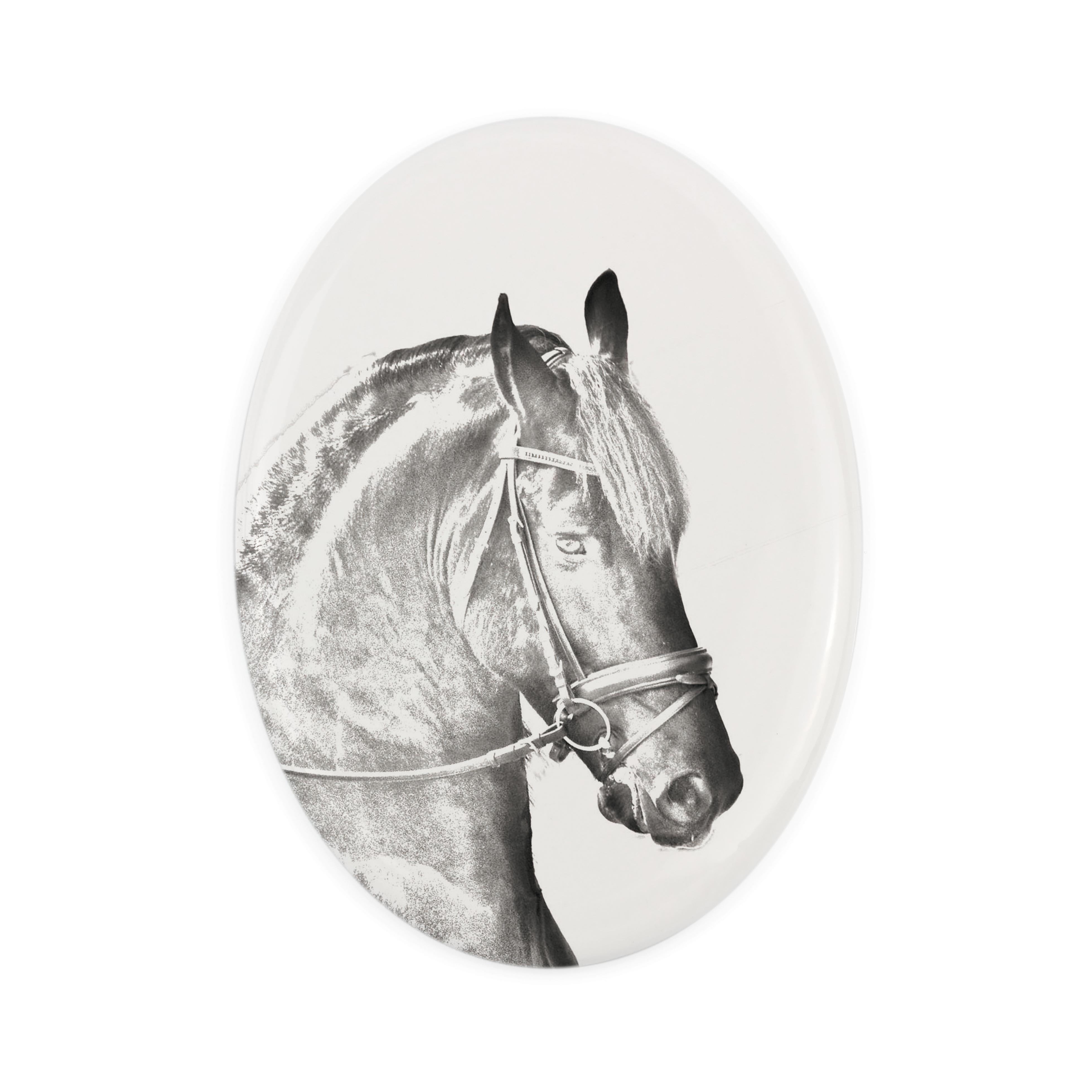

Friesian horse I - commemorative plaque with a photo of a horse, tombstone plaque with a print, personalized oval plaque by Art-Dog brand білий