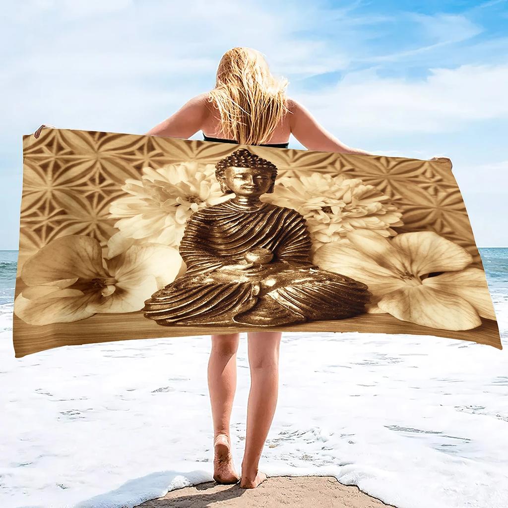 Golden Buddha Print Bath Towel - Soft Microfiber for Travel, Pool & Spa - Ideal Gift for Serenity and Meditation Enthusiasts