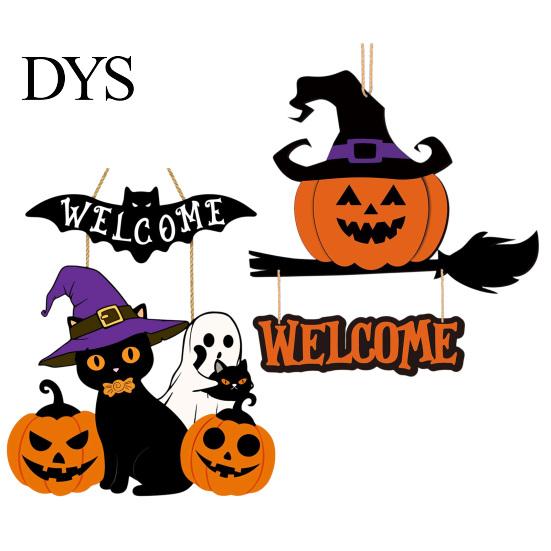 Spooky Home Decoration Halloween Wooden Welcome Door Sign, Pumpkin Ghost Bat Hanging Decor Sign for Yard, Party Entrance Rustic Wood Art Indoor