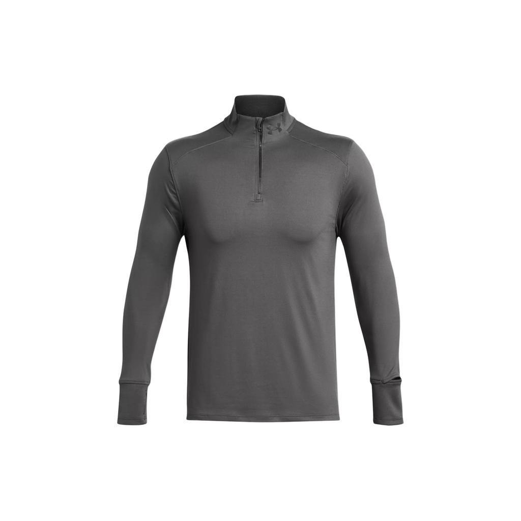 Under Armour Solid Ribbed Stand Collar Quick-Dry Pullover Long Sleeve T-Shirt Men Tops Gray 1379288-025